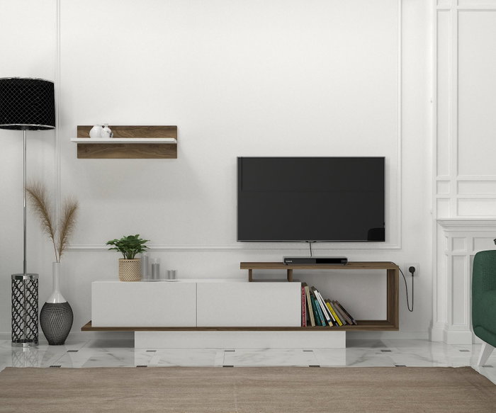 Hanah Home Asos Mueble de TV Blanco y Nogal Hanah Home Asos Mueble de TV Blanco y Nogal